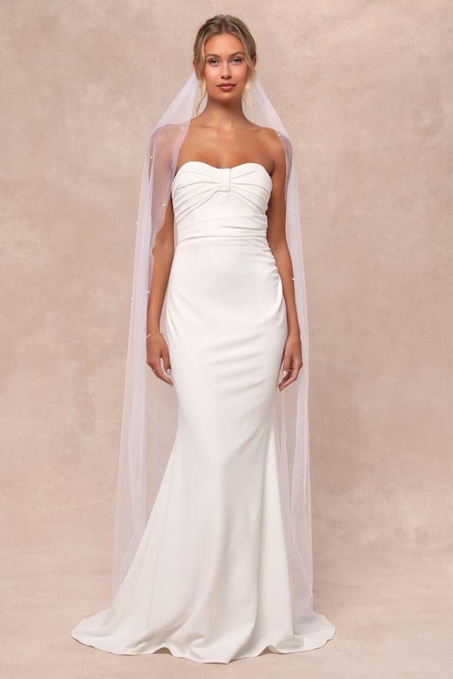 Lulus To Be Yours Ivory Strapless Pleated Mermaid Maxi Dress Bridal Bride Medium